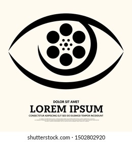 Movie and film poster design template background with eye and film reel. Graphic design element template can be used for backdrop, brochure, leaflet, flyer, print, publication, vector illustration
