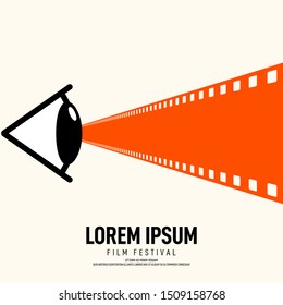 Movie and film poster design template background with eye and filmstrip. Graphic design element template can be used for backdrop, brochure, leaflet, flyer, print, publication, vector illustration