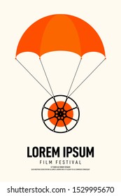 Movie and film poster design template background parachute and film reel. Graphic design element template can be used for backdrop, brochure, leaflet, flyer, print, publication, vector illustration