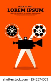 Movie and film poster design template background with scissors and camera. Graphic design element template can be used for backdrop, brochure, leaflet, flyer, print, publication, vector illustration