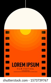 Movie and film poster design template background with filmstrip and lamp. Graphic design element template can be used for backdrop, brochure, leaflet, flyer, print, publication, vector illustration