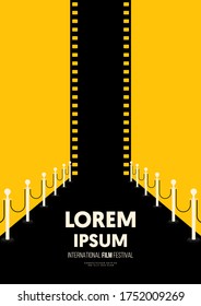 Movie and film poster design template background with filmstrip and luxury pathway. Design element can be used for backdrop, banner, brochure, leaflet, flyer, print, publication, vector illustration