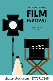 Movie and film poster design template background vintage retro style. Graphic design element can be used for backdrop, banner, brochure, leaflet, flyer, print, publication, vector illustration