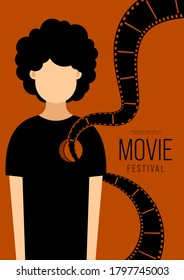 Movie and film poster design template background with a man and filmstrip. Design element can be used for backdrop, banner, brochure, leaflet, flyer, print, publication, vector illustration