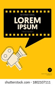 Movie and film poster design template background with vintage film camera. Graphic design element can be used for backdrop, banner, brochure, leaflet, flyer, print, publication, vector illustration