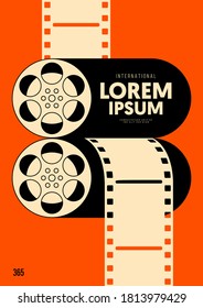 Movie and film poster design template background with vintage filmstrip. Graphic design element can be used for backdrop, banner, brochure, leaflet, flyer, print, publication, vector illustration