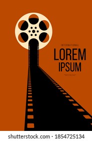 Movie and film poster design template background with vintage retro filmstrip. Design element can be used for backdrop, banner, brochure, leaflet, flyer, print, publication, vector illustration