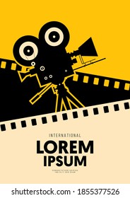 Movie and film poster design template background with vintage filmstrip. Design element can be used for backdrop, banner, brochure, leaflet, flyer, print, publication, vector illustration