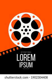 Movie and film poster design template background with vintage film reel. Can be used for backdrop, banner, brochure, leaflet, flyer, print, publication, vector illustration