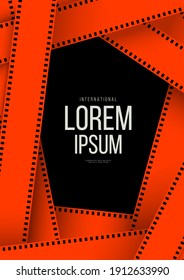 Movie and film poster design template background with vintage retro filmstrip. Can be used for backdrop, banner, brochure, leaflet, flyer, print, publication, vector illustration