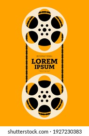 Movie and film poster design template background with vintage film reel. Can be used for backdrop, banner, brochure, leaflet, flyer, print, publication, vector illustration