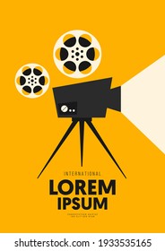 Movie and film poster design template background with vintage camera. Can be used for backdrop, banner, brochure, leaflet, flyer, print, publication, vector illustration