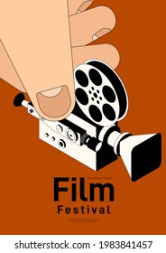 Movie and film poster design template background with vintage film camera. Can be used for backdrop, banner, brochure, leaflet, flyer, print, publication, vector illustration