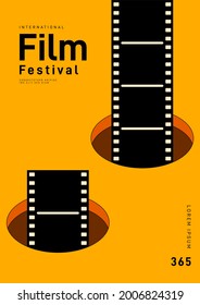 Movie and film poster design template background with vintage filmstrip. Can be used for backdrop, banner, brochure, leaflet, flyer, print, publication, vector illustration