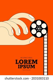 Movie and film poster design template background with vintage film reel. Can be used for backdrop, banner, brochure, leaflet, flyer, print, publication, vector illustration