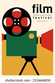 Fondo de la plantilla de diseño de afiches de películas y películas con cámara vintage. Puede utilizarse para el fondo, el banner, el folleto, el folleto, el volante, la impresión, la publicación, la ilustración vectorial