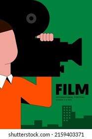 Movie and film poster design template background with vintage camera. Can be used for backdrop, banner, brochure, leaflet, flyer, print, publication, vector illustration