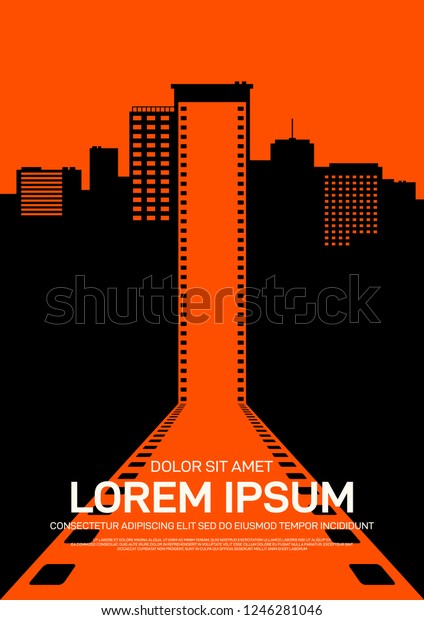 Movie and\
film poster design template background modern vintage retro style.\
Can be used for backdrop, banner, brochure, leaflet, flyer,\
advertisement, publication, vector\
illustration