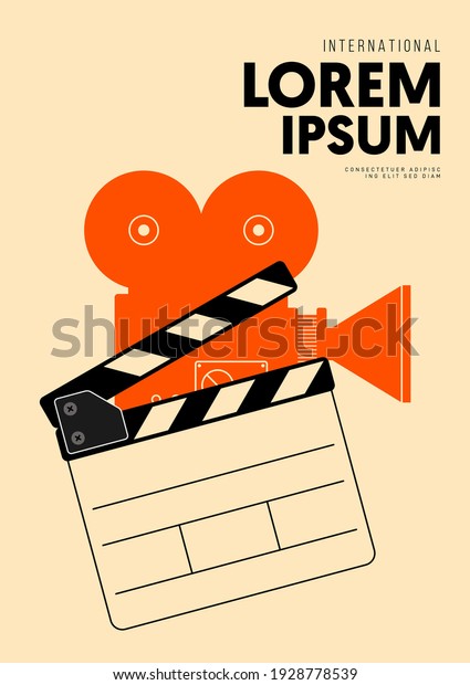 Movie and film poster design template\
background with clapperboard and vintage camera. Can be used for\
backdrop, banner, brochure, leaflet, flyer, print, publication,\
vector illustration