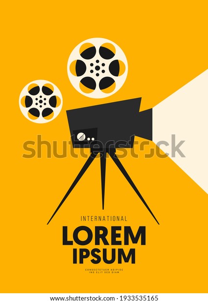 Movie and film poster\
design template background with vintage camera. Can be used for\
backdrop, banner, brochure, leaflet, flyer, print, publication,\
vector illustration