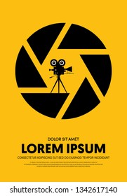 Movie and film poster modern vintage retro style. Graphic design template can be used for background, backdrop, banner, brochure, leaflet, flyer, print, publication, vector illustration
