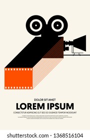 Movie and film poster modern vintage retro style. Graphic design template can be used for background, backdrop, banner, brochure, leaflet, flyer, print, publication, vector illustration