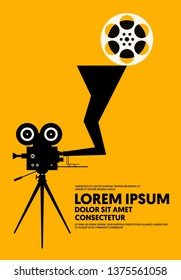 Movie and film poster modern vintage retro style. Graphic design template can be used for background, backdrop, banner, brochure, leaflet, flyer, print, publication, vector illustration
