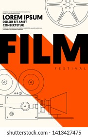 Movie and film poster modern vintage retro style. Graphic design template can be used for background, backdrop, banner, brochure, leaflet, flyer, print, publication, vector illustration