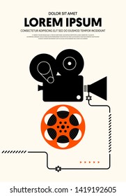 Movie and film poster modern vintage retro style. Graphic design template can be used for background, backdrop, banner, brochure, leaflet, flyer, print, publication, vector illustration