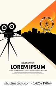 Movie and film poster modern vintage retro style. Graphic design template can be used for background, backdrop, banner, brochure, leaflet, flyer, print, publication, vector illustration