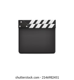 Movie film production clapper with blank board, realistic vector illustration isolated on white background. Clapperboard or clapboard equipment template.