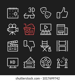 Movie, Film Production Line Icons. Modern Graphic Elements, Simple Outline Thin Line Design Symbols. Vector Icons Set