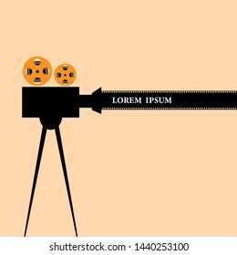 Movie film reel and filmstrip vintage poster background vector illustration
