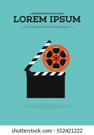 Movie film reel and filmstrip vintage poster background vector illustration