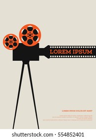 Movie film reel and filmstrip vintage poster background vector illustration