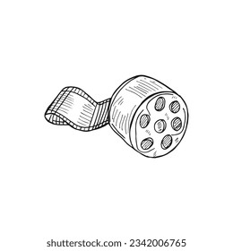 Movie film reel hand-drawn black outline cartoon doodle vector illustration. 