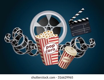 movie film reel and popcorn