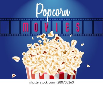 movie film reel and popcorn cinematography concept. EPS10 Vector Illustration.