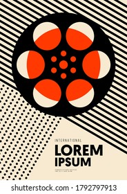 Movie and film reel poster design template background vintage retro style. Graphic design element can be used for backdrop, banner, brochure, leaflet, flyer, print, publication, vector illustration