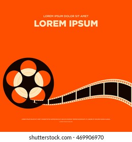 Movie film reel and strip vintage poster isolated, vector illustration
