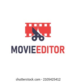 Movie Film roll editor or cut scene logo design vector