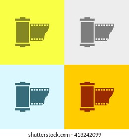 Movie Film Roll Icon on Four Different Backgrounds. Eps-10.