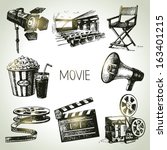 Movie and film set. Hand drawn vintage illustrations