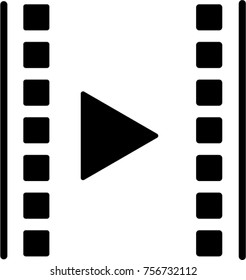 Movie film strip in black and white color. Glyph icon or symbol.