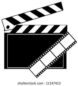 movie film strip and clapboard in black and white - vector