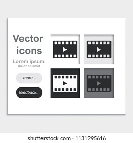 Movie film strip placed on web page template flat vector icon. Play symbol.