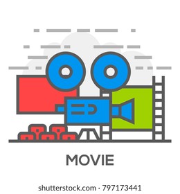 Movie Flat Line Concept Illustration.
