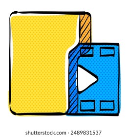 Movie folder halftone icon hand drawn color vector illustration
