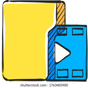 Movie folder icon in color drawing. Computer files cinema media player