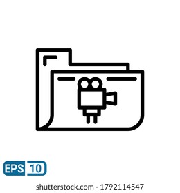 movie folder icon in line style isolated on white background. EPS 10